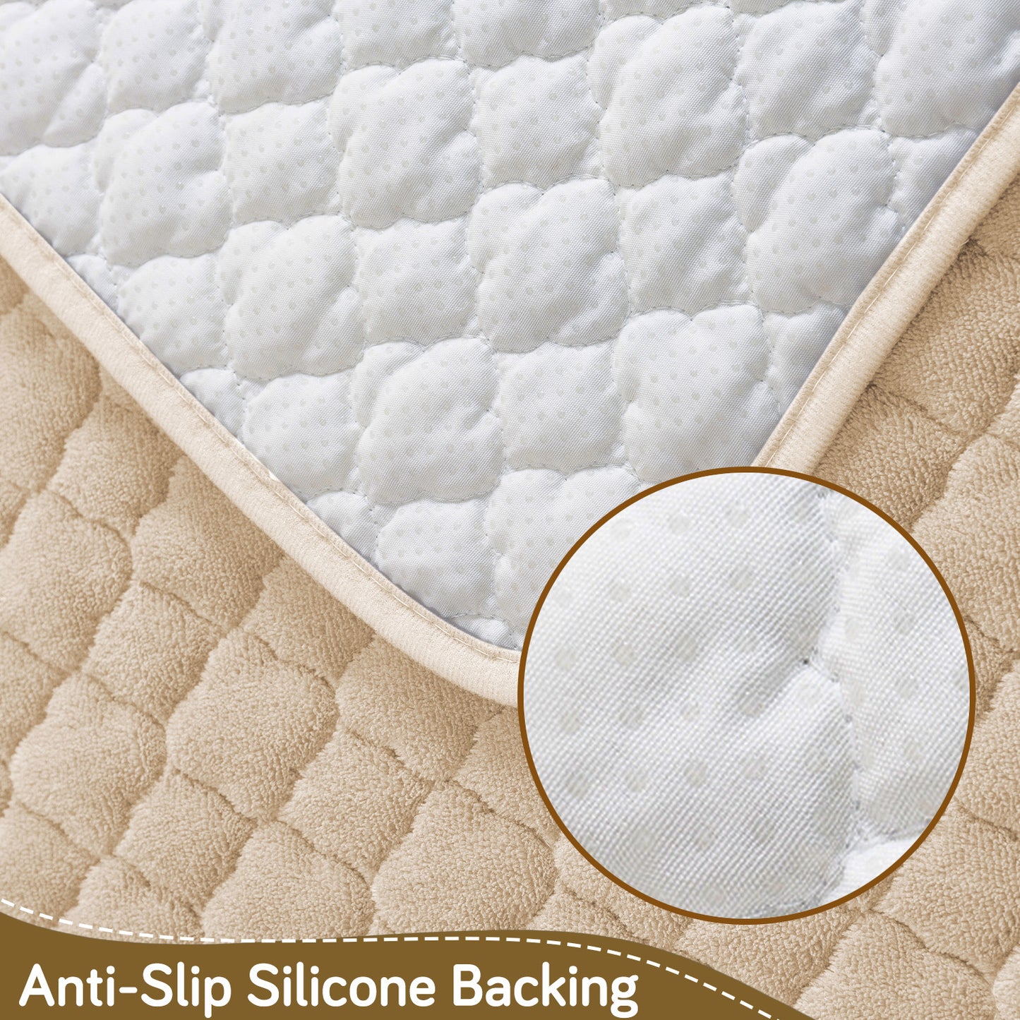 Diamond Plush Pebble Quilted Sofa Cover Mat, Beige
