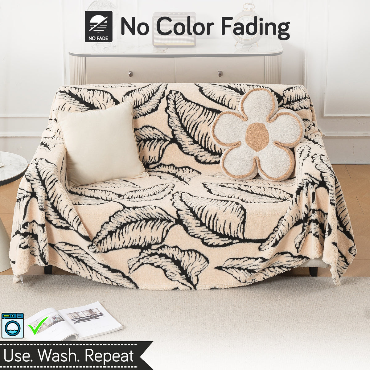 Buy Botanical Leaf Design Noirea Series Plush Sherpa Sofa Throw – two Seater Sofas | HOKIPO