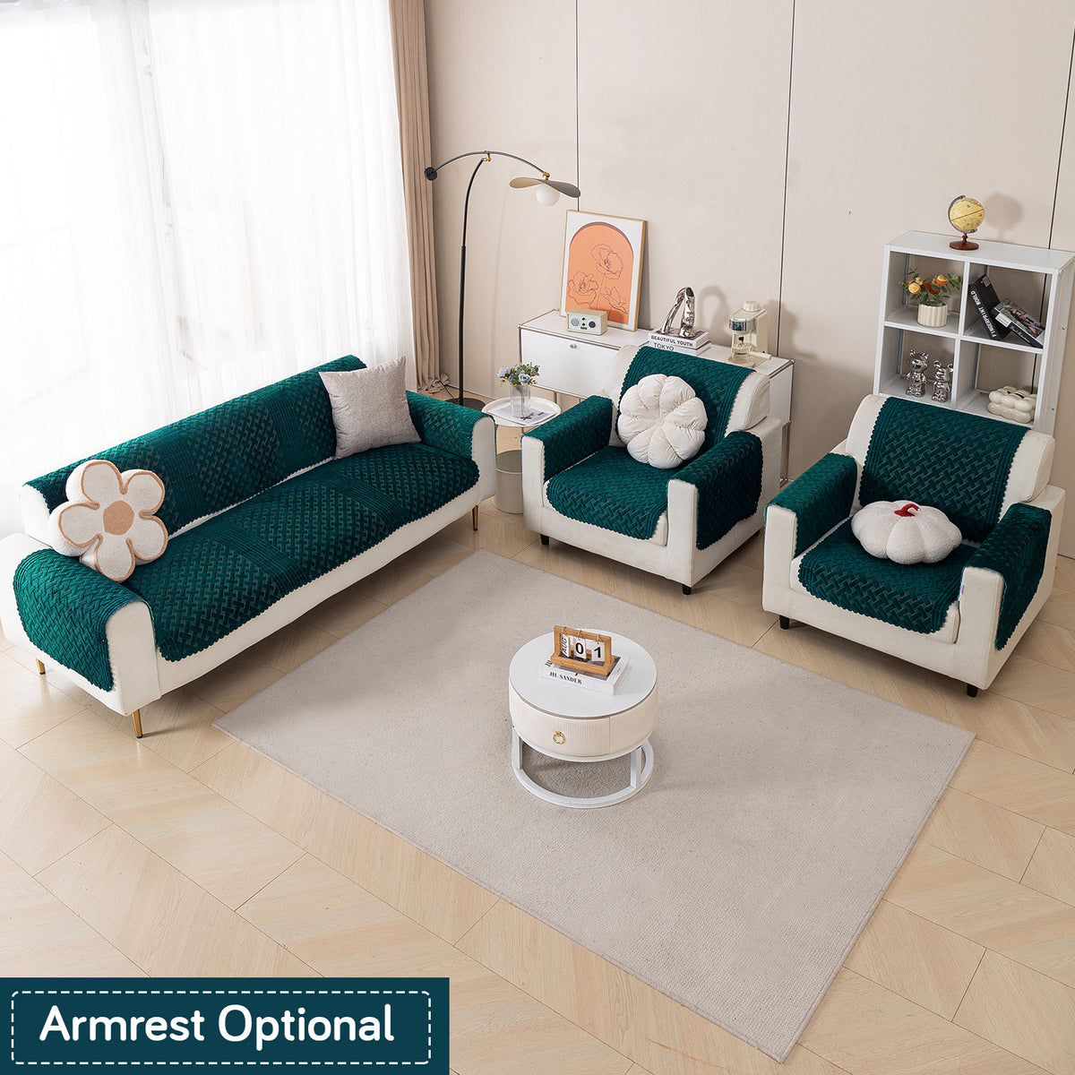 Modern Matrix 5-Seater Reversible Sofa Cover (3+1+1), Emerald Green