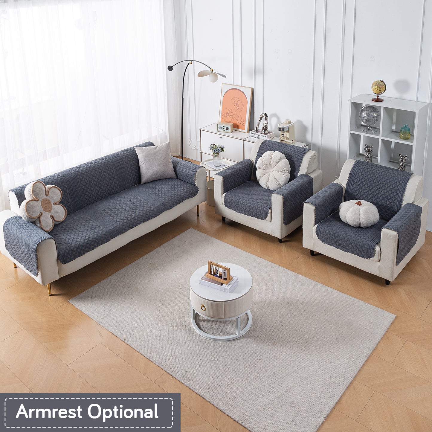 Modern Matrix 5-Seater Reversible Sofa Cover (3+1+1), Deep Grey