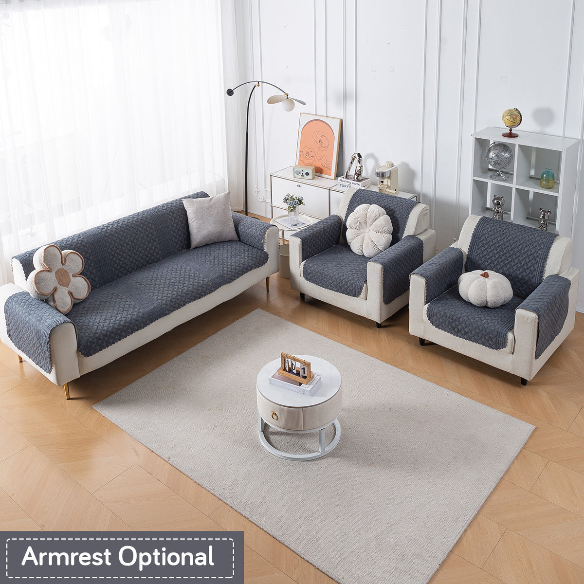 Modern Matrix 5-Seater Reversible Sofa Cover (3+1+1), Deep Grey