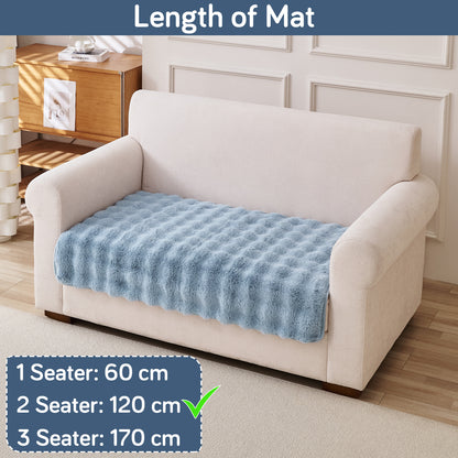 Premium Faux Rabbit Fur Anti Slip Sofa Mat for 1/2/3 Seater, Charm Blue