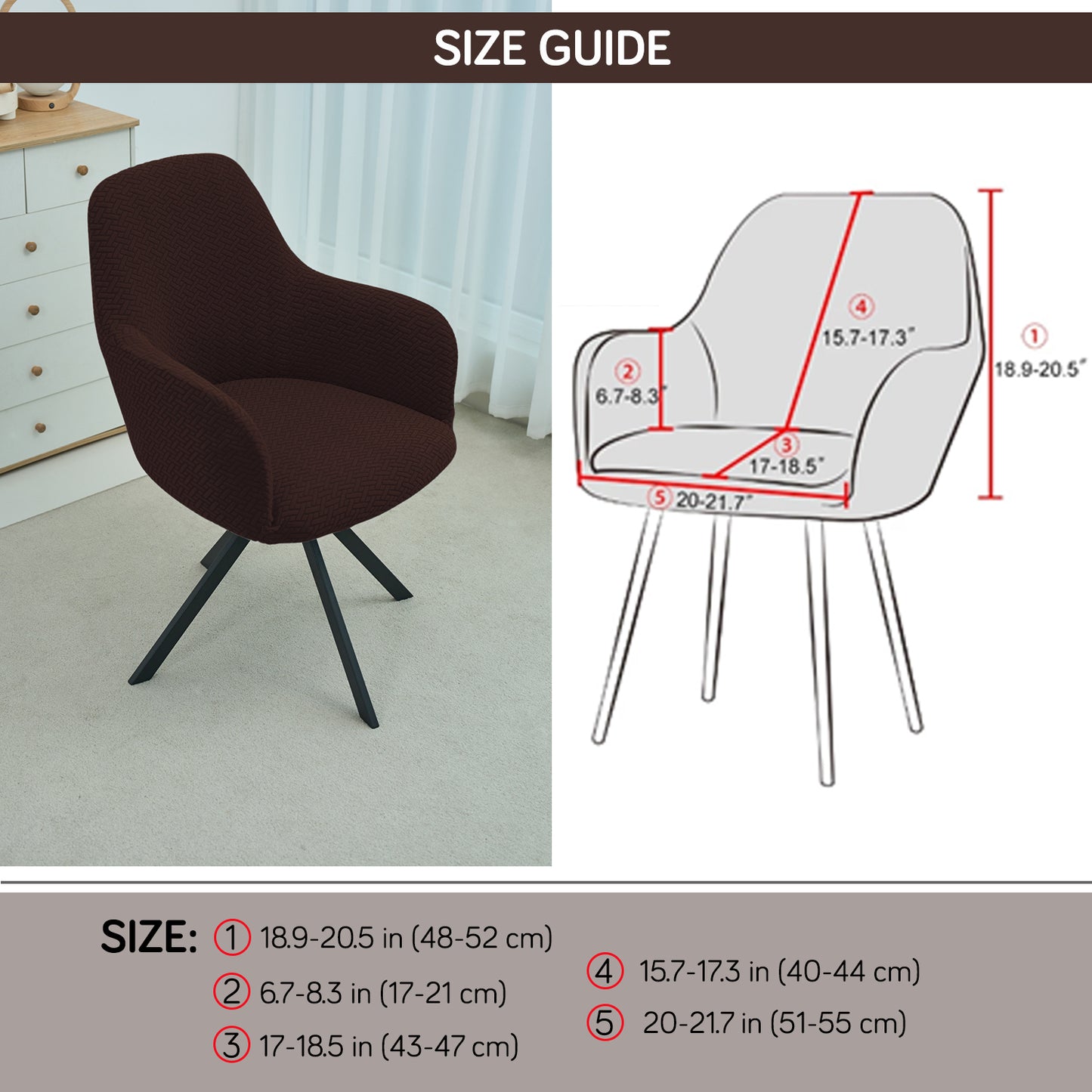 Premium Jacquard Fully Covered Cover for Swivel Dining Chair with Arms, Chocolate Brown