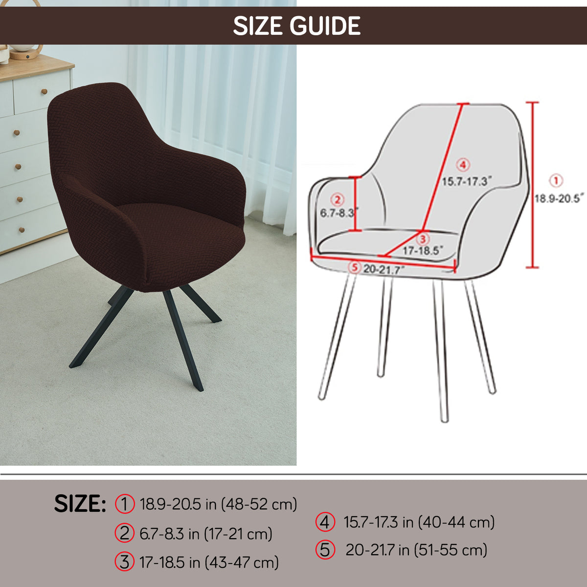 Premium Jacquard Fully Covered Cover for Swivel Dining Chair with Arms, Chocolate Brown