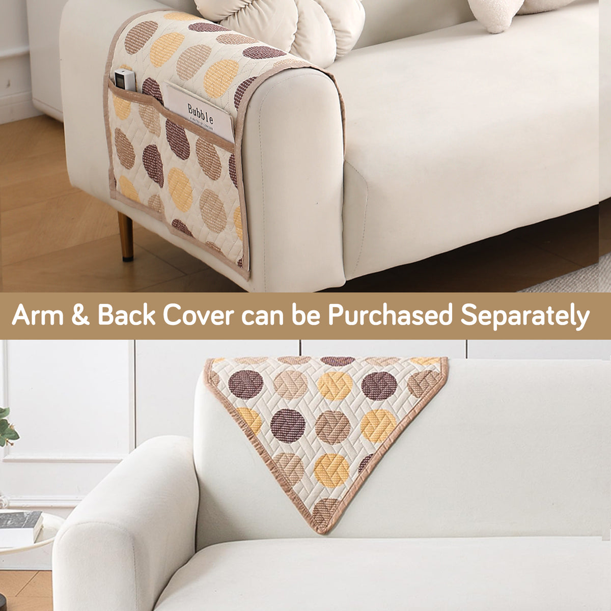 'Homehues' Printed Quilted Sofa Cover Mats, Brown Polka Dot