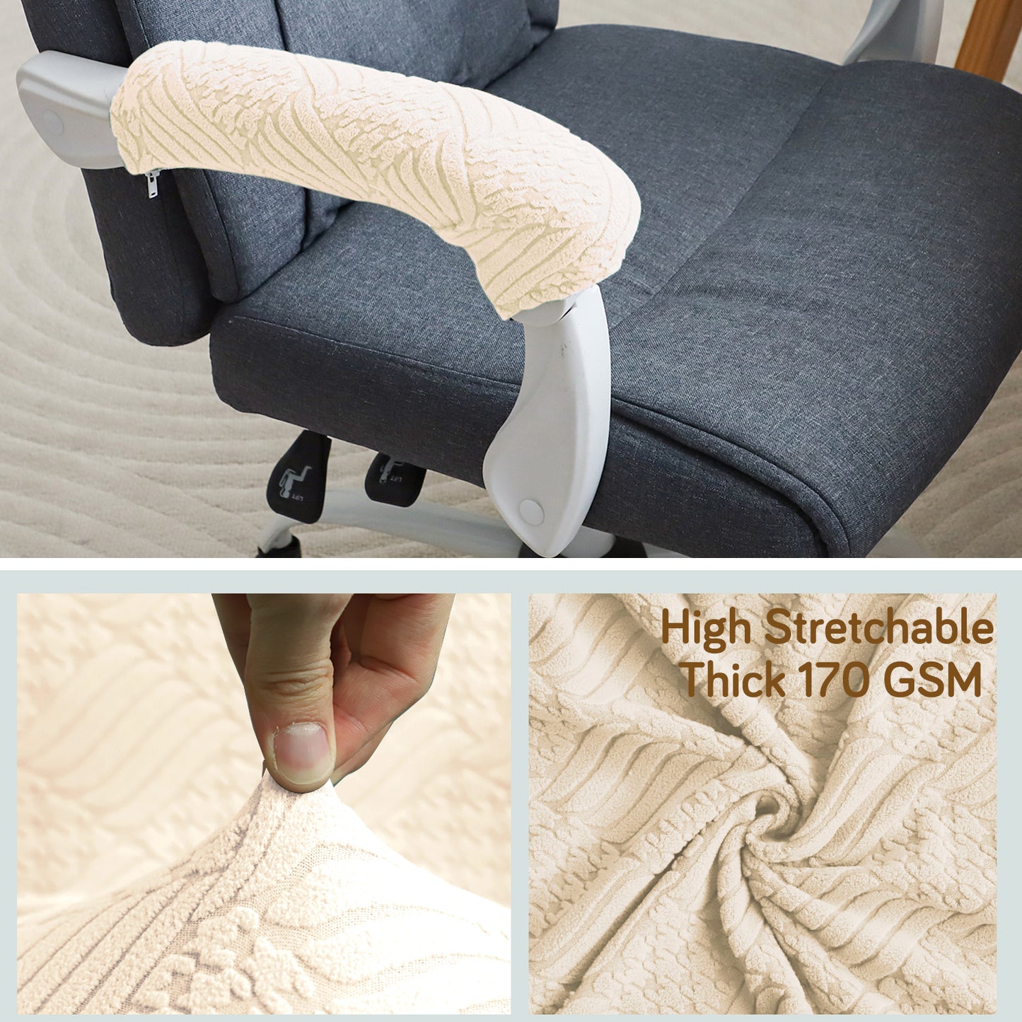 170gsm Jacquard Office Chair Arm Rest Cover (Zipper Style), 1 Pair, Beige