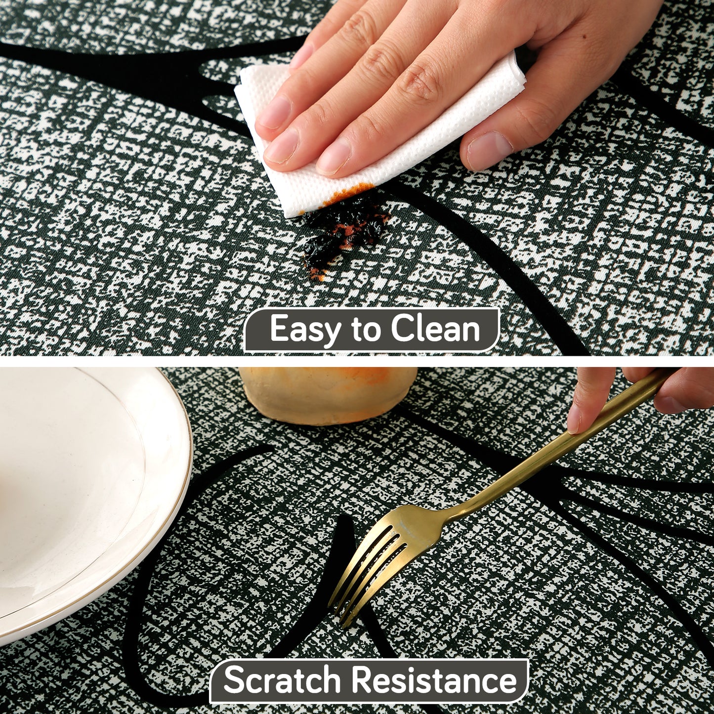 Printed Stretch Fit Water-Repellent & Anti-Slip Table Cloth Cover for 4 Seater / 6 Seater, Intense Grey Abstract Floral