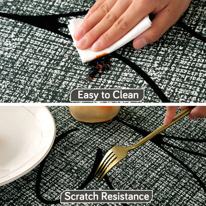 Printed Stretch Fit Water-Repellent & Anti-Slip Table Cloth Cover for 4 Seater / 6 Seater, Intense Grey Abstract Floral