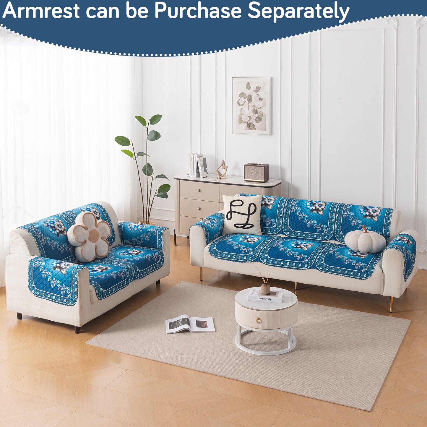 LoomVerse Quilted Sofa Cover Set Washable Sofa Panel for Seat & Back - Royal Meadow