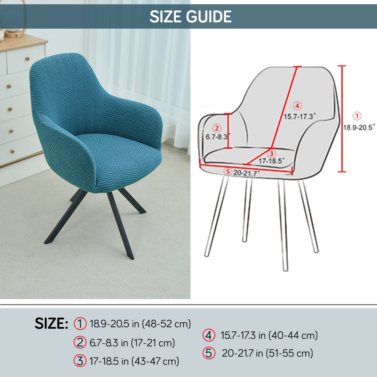 Premium Jacquard Fully Covered Cover for Swivel Dining Chair with Arms, Turquoise