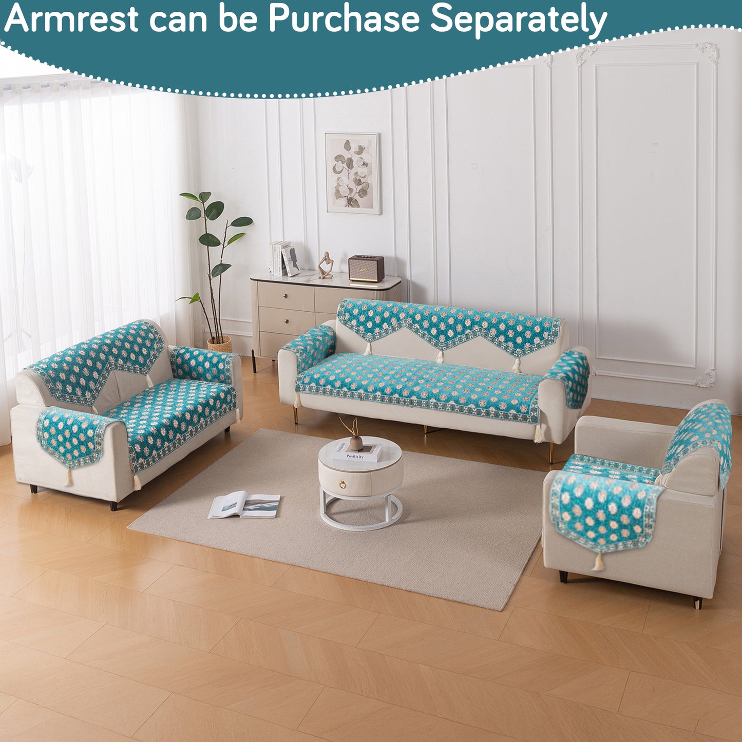 Heritage Weave Premium Jacquard Sofa Cover Set with Tassels - Emerald Teal