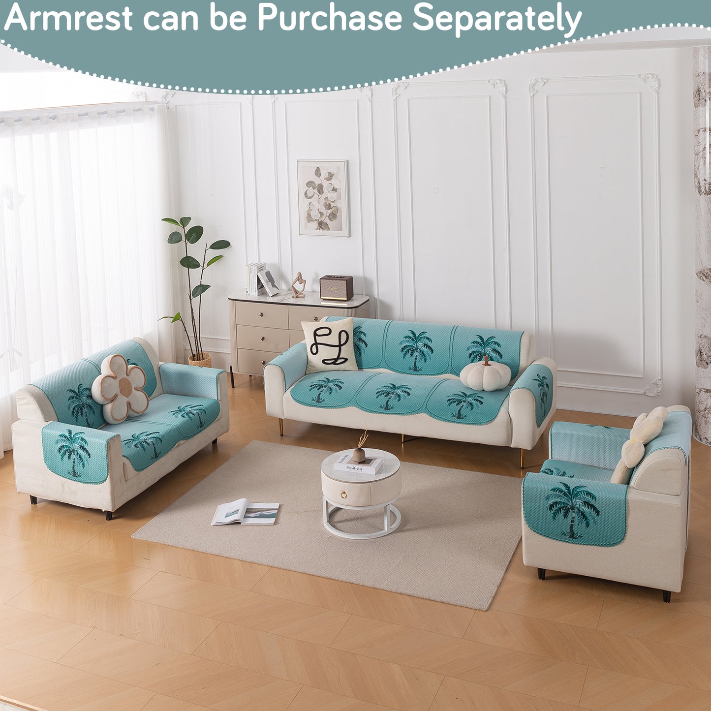 HeavenHue Fleece Soft Touch Quilted Sofa Cover Set Washable Sofa Panel for Seat & Back - Island Breeze