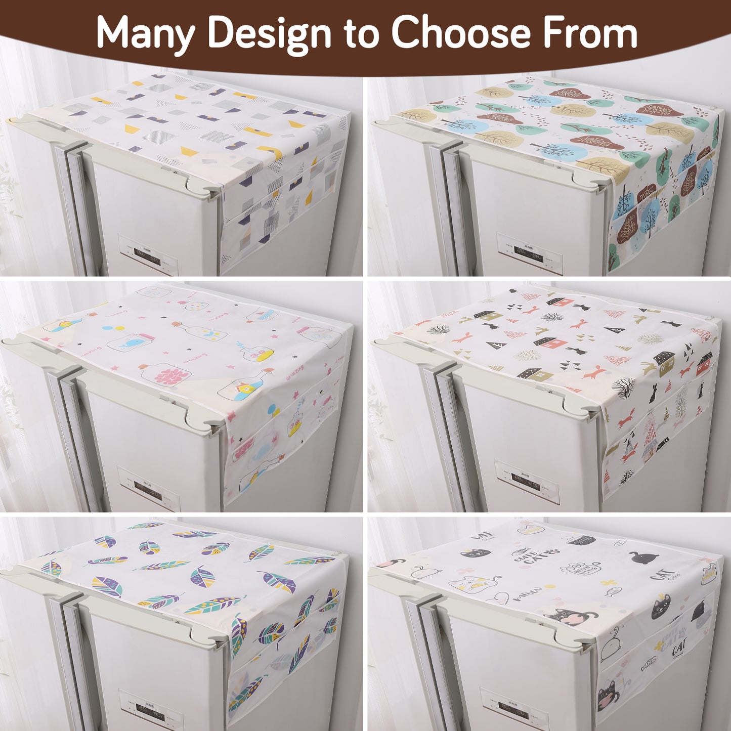 Small / Large Fridge Cover Top | For Smaller Single Door, Double Door and Bigger Double Door Refrigerator - Waterproof, Printed with 6 Side Pockets, Nature Trees