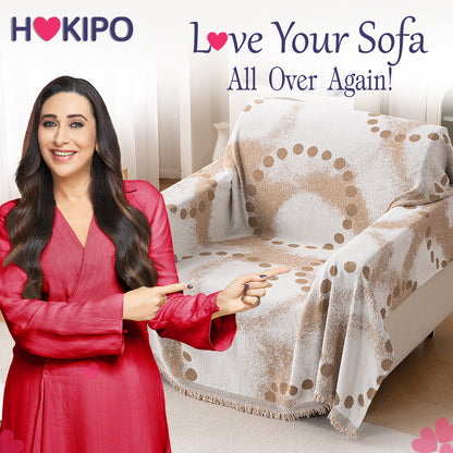 HOKIPO Premium 320 GSM Chenille Sofa Cover All Season 'Serene Abode Series', Latte Dotted Wave