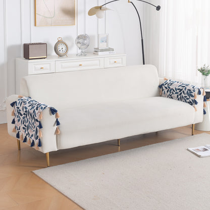 'Whispers of Nature' Series Holland Velvet Sofa Mat with Tassel, Indigo Foliage