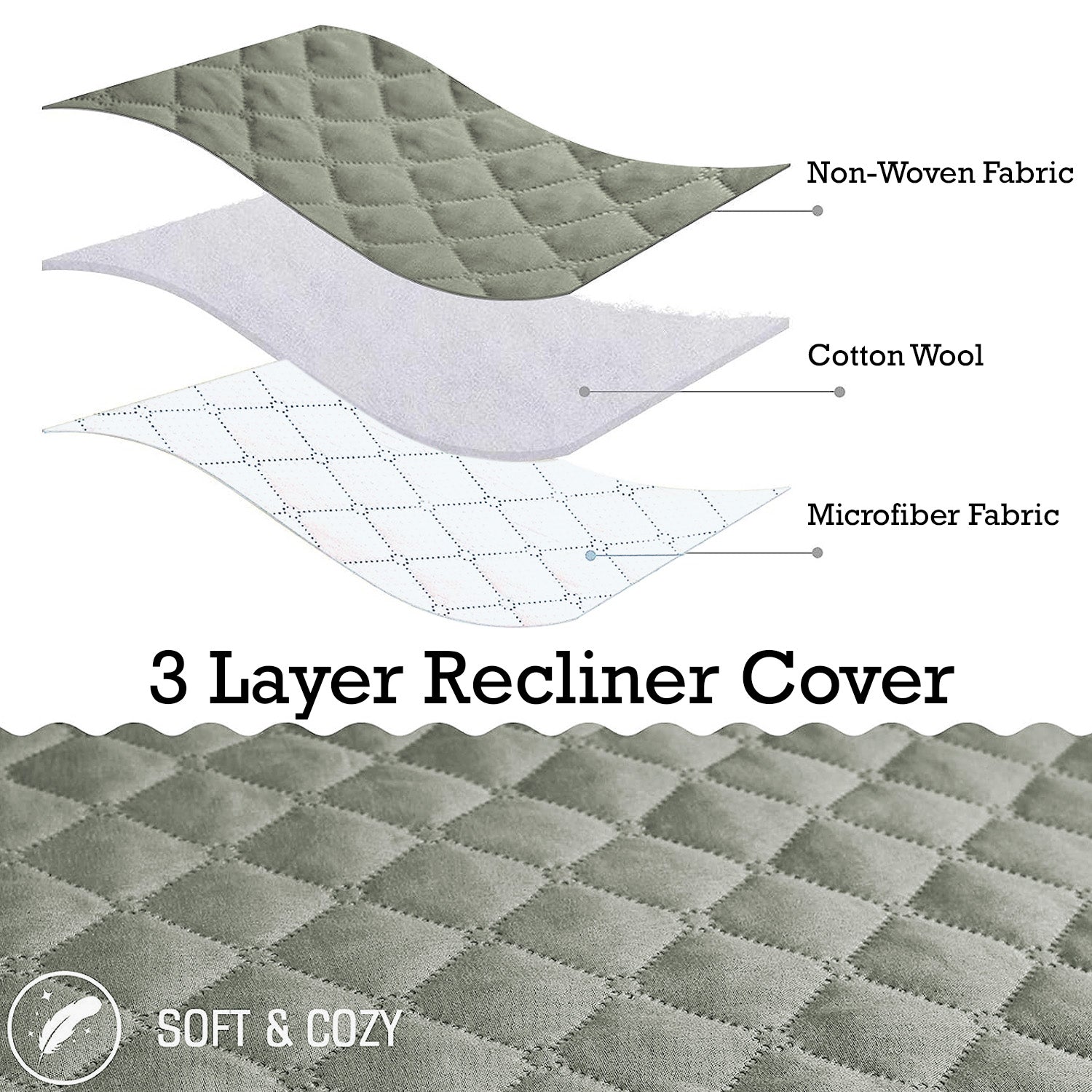 Waterproof Quilted Recliner Sofa Mat for One Seater Recliner Sofa, Light Grey