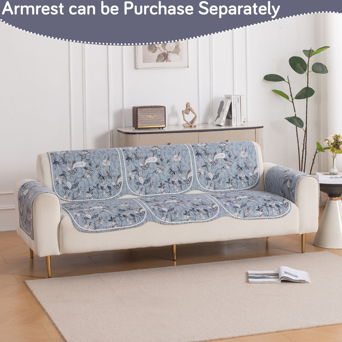HeavenHue Fleece Soft Touch Quilted Sofa Cover Set Washable Sofa Panel for Seat & Back - Frosted Petals