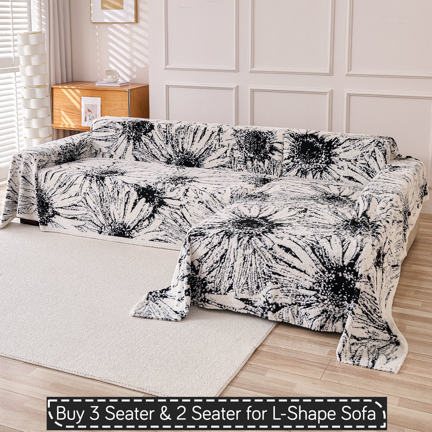 Buy Midnight Black Colour Noirea Series Luxury Plush Sofa Cover for L-shape Sofas - 3 & 2 Seater Sofa Sets | HOKIPO