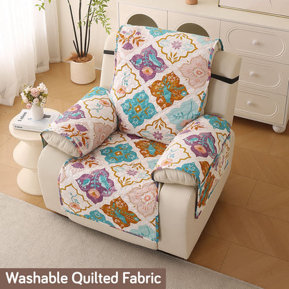Quilted Printed Recliner Mats for 1 Seater Recliner Sofa, Quatrefoil Multicolor