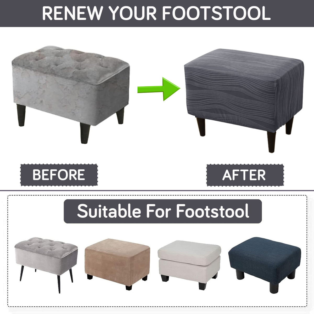 Nestiva Series Knitting Jacquard Stretchable Footstool Cover - Porpoise Grey