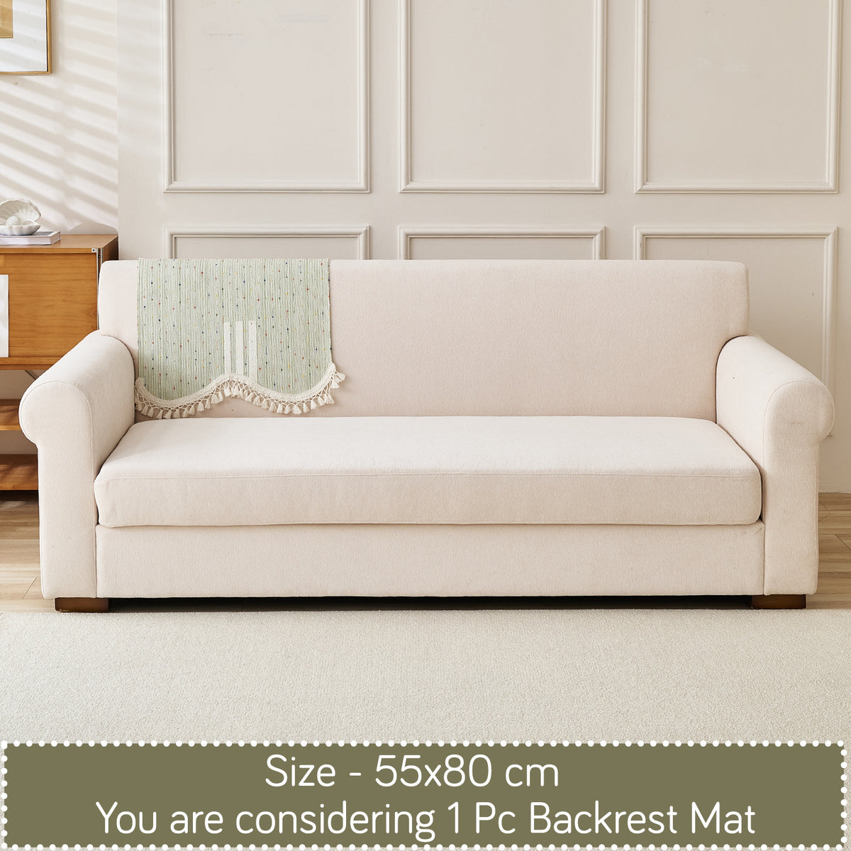 DreamWave Chenille with Tassels Sofa Cover Mat, Pistachio Green