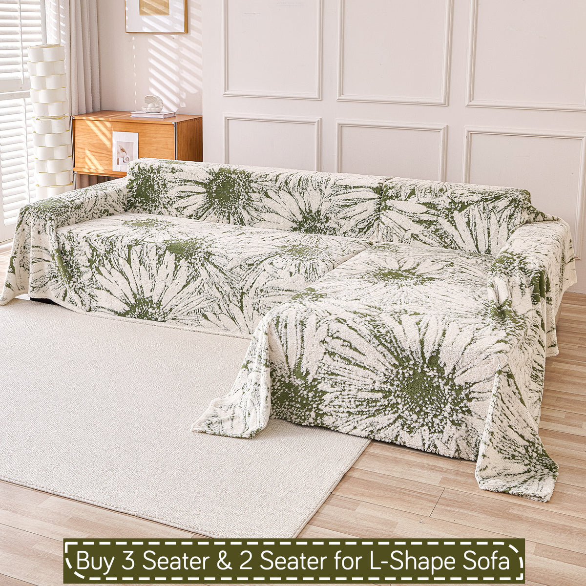 Buy Moss Green Colour Noirea Series Luxury Plush Sofa Throw for L-shape Sofas - 3 & 2 Seater Sofa Sets | HOKIPO