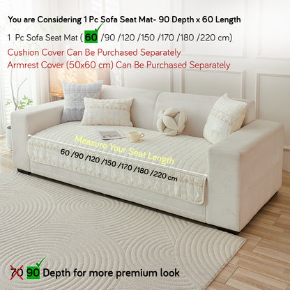 BelleLace Series Premium Imperial Milk Velvet Sofa Cover Mat with Lace Design -  Pearl White