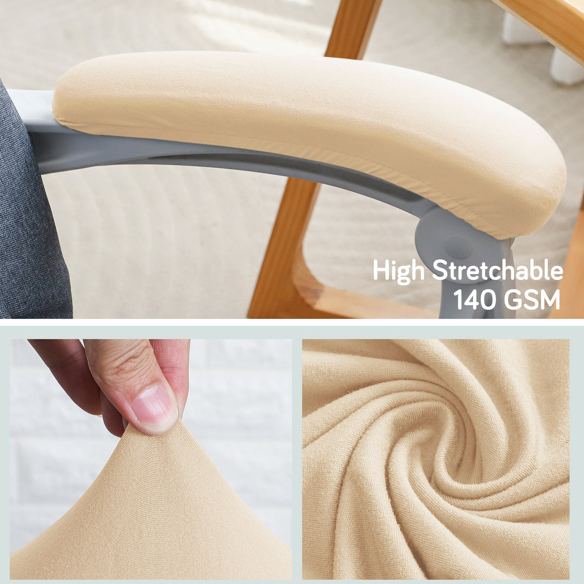 140gsm Armrest Covers for Office Chair (Elastic Style), 1 Pair, Beige