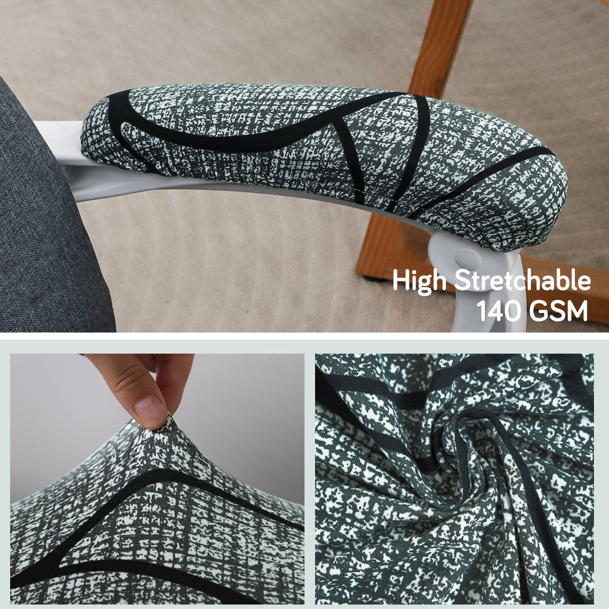 140gsm Printed Armrest Covers for Office Chair (Elastic Style), 1 Pair, Intense Grey Abstract Floral