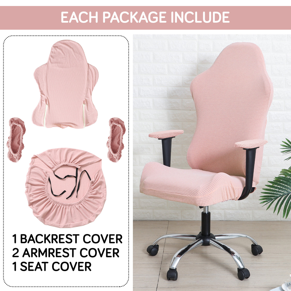 Gaming Chair Cover Stretchable Elastic Jacquard Computer Rotating Chair Seat Covers Slipcover, Pink