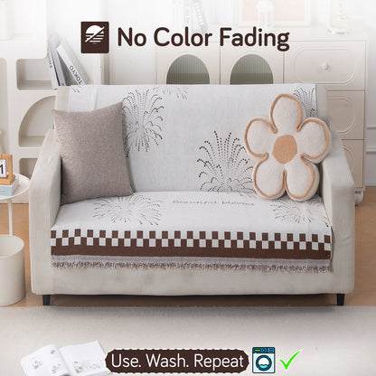 Premium 320 GSM Chenille Sofa Cover 'Serene Abode Series', Brown Dot Burst