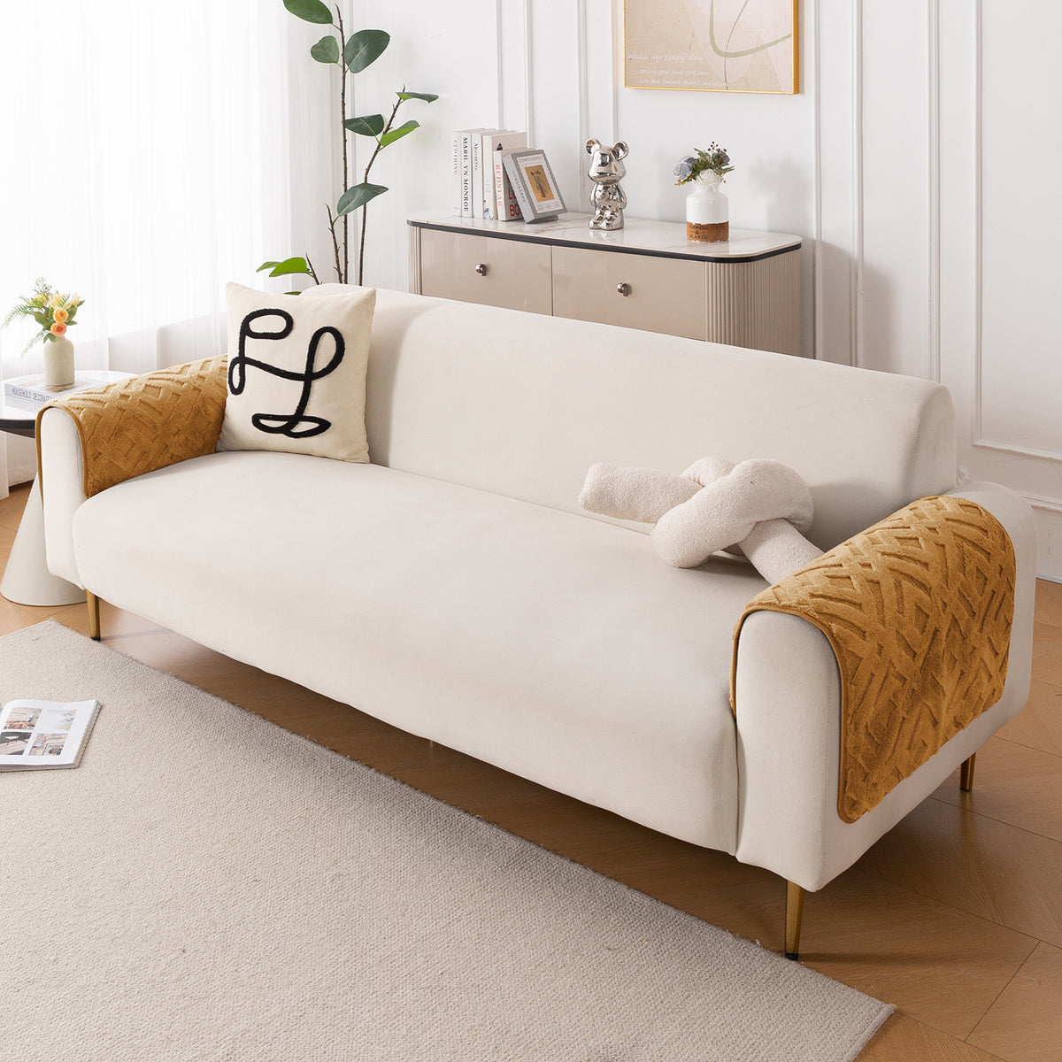 Velvet Maze Sofa Cover Mat, Light Brown