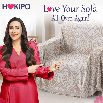 Premium 320 GSM Chenille Sofa Cover Throw All Season 'Serene Abode Series', Boho Floral Tile