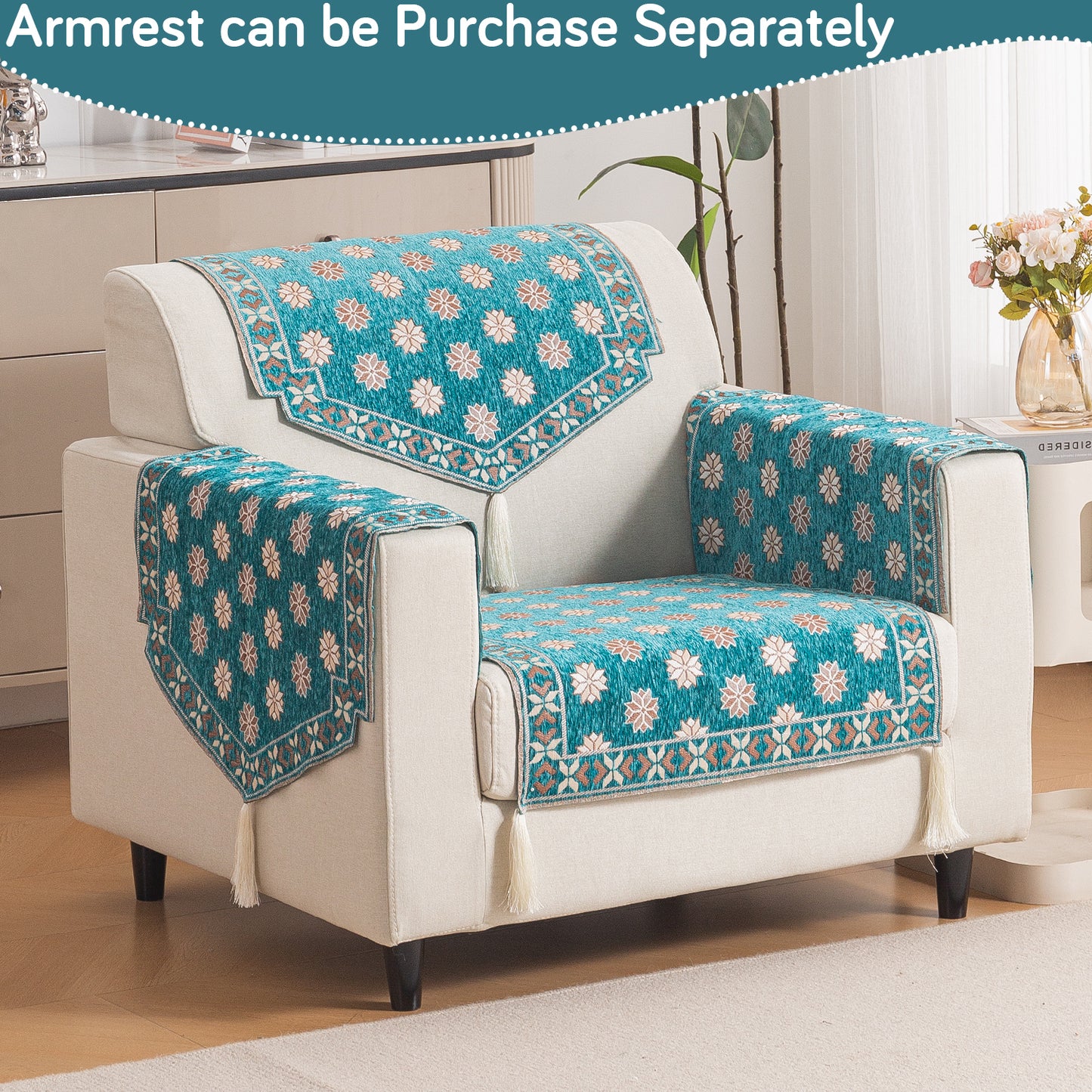 Heritage Weave Premium Jacquard Sofa Cover Set with Tassels - Emerald Teal