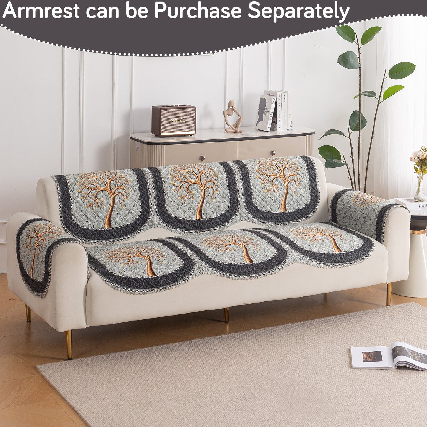 LoomVerse Quilted Sofa Cover Set Washable Sofa Panel for Seat & Back - Tranquil Tree