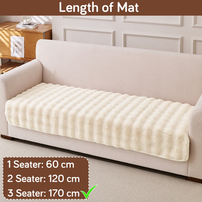 Premium Faux Rabbit Fur Anti Slip Sofa Mat for 1/2/3 Seater, Beige