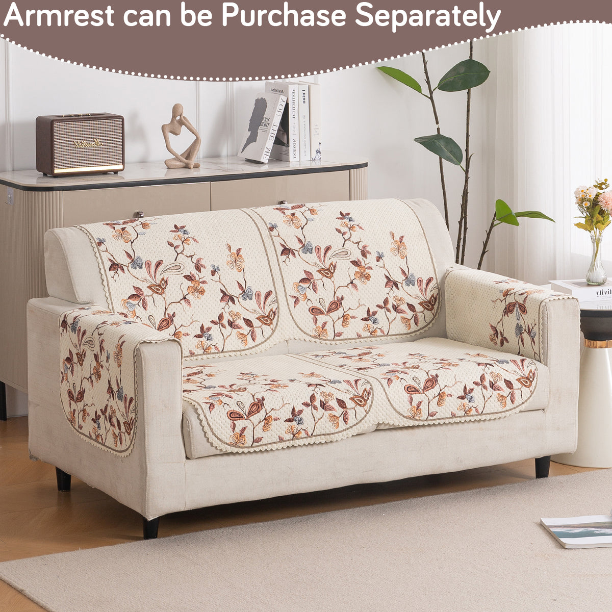 Buy Autumn Whisper HeavenHue quilted sofa cover for two seater, elegant floral fleece design | Hokipo