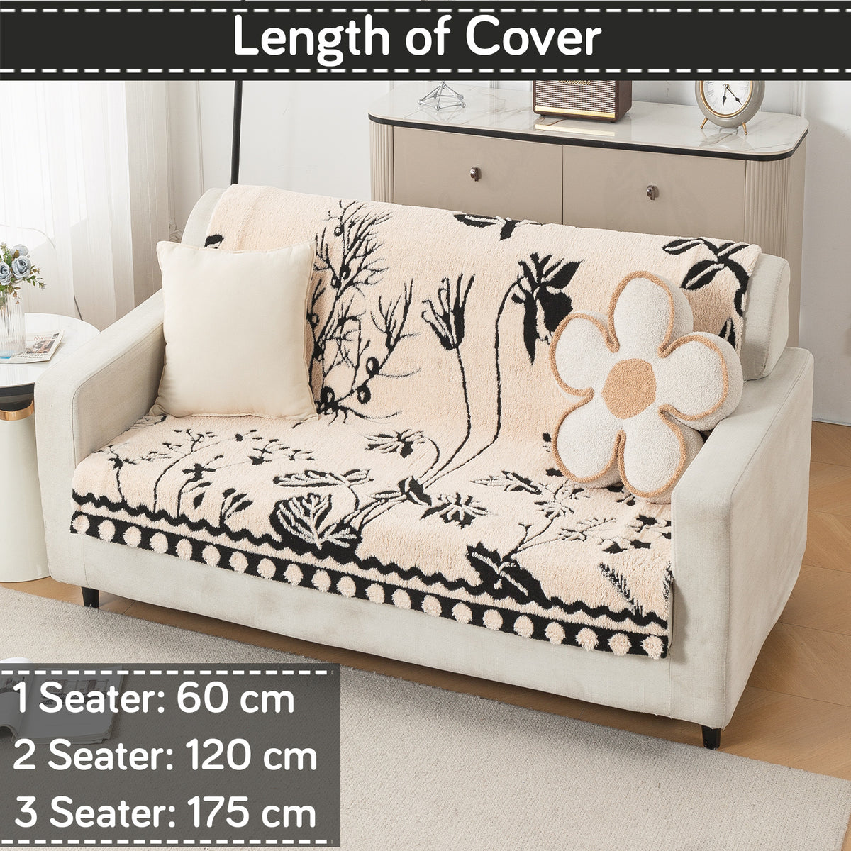'Noirea Series' Plush Sofa Cover for Seat & Back, Butterfly Garden