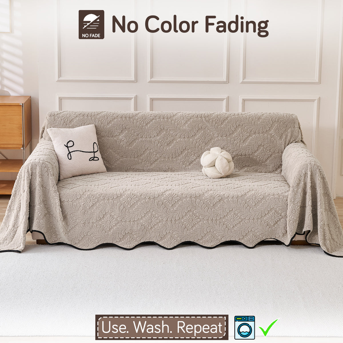 Buy Soft Brown Colour Wavy Petal Crest Series Plush Sofa Throw – 3 Seater Sofas | HOKIPO