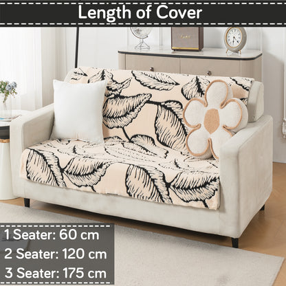 'Noirea Series' Plush Sofa Cover for Seat & Back, Botanical Leaf