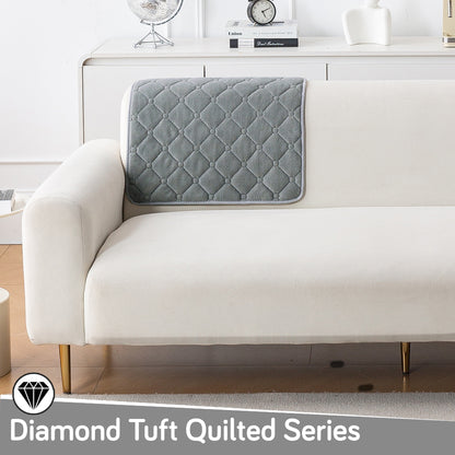 Diamond Tuft Plush Sofa Cover Mat, Stone Grey