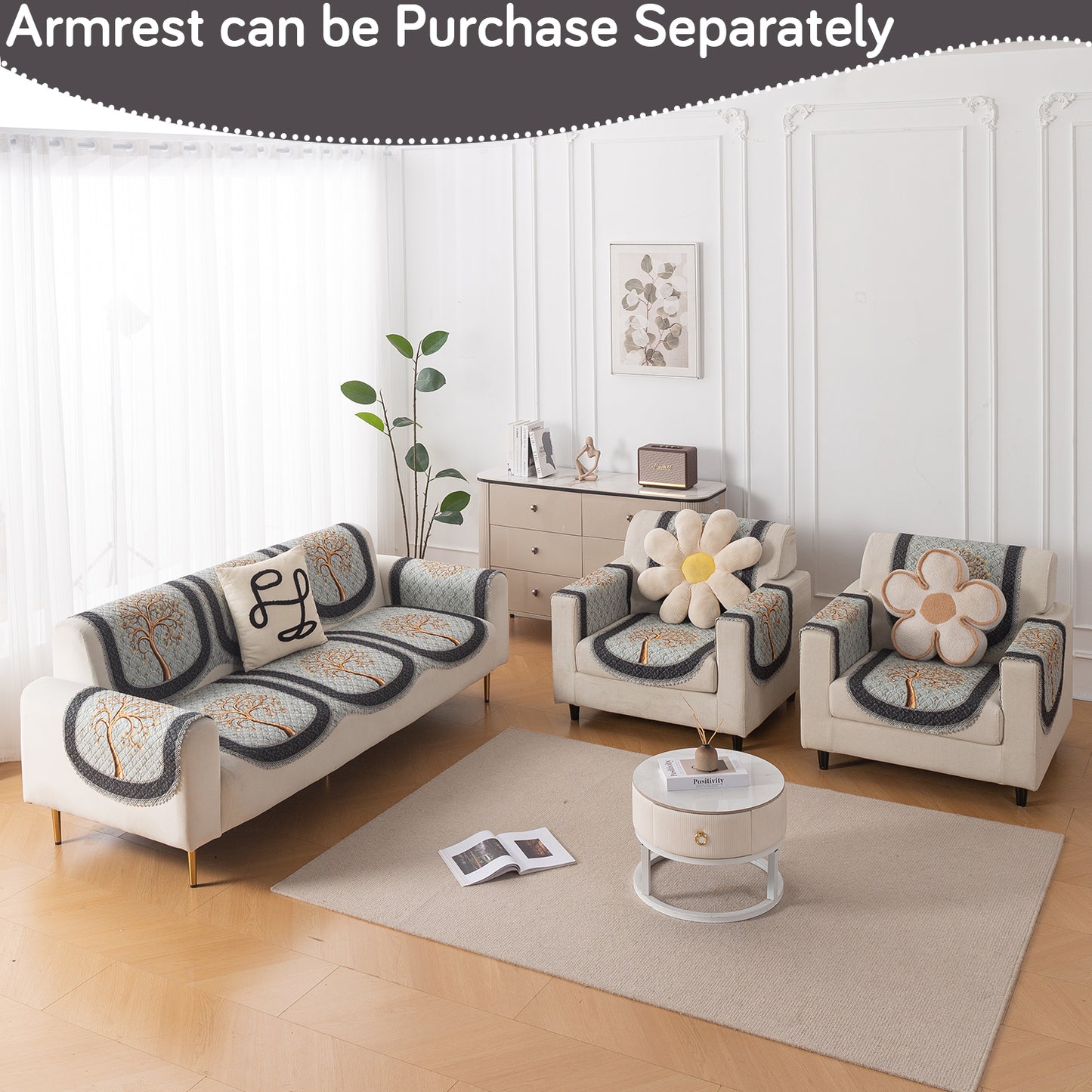 LoomVerse Quilted Sofa Cover Set Washable Sofa Panel for Seat & Back - Tranquil Tree
