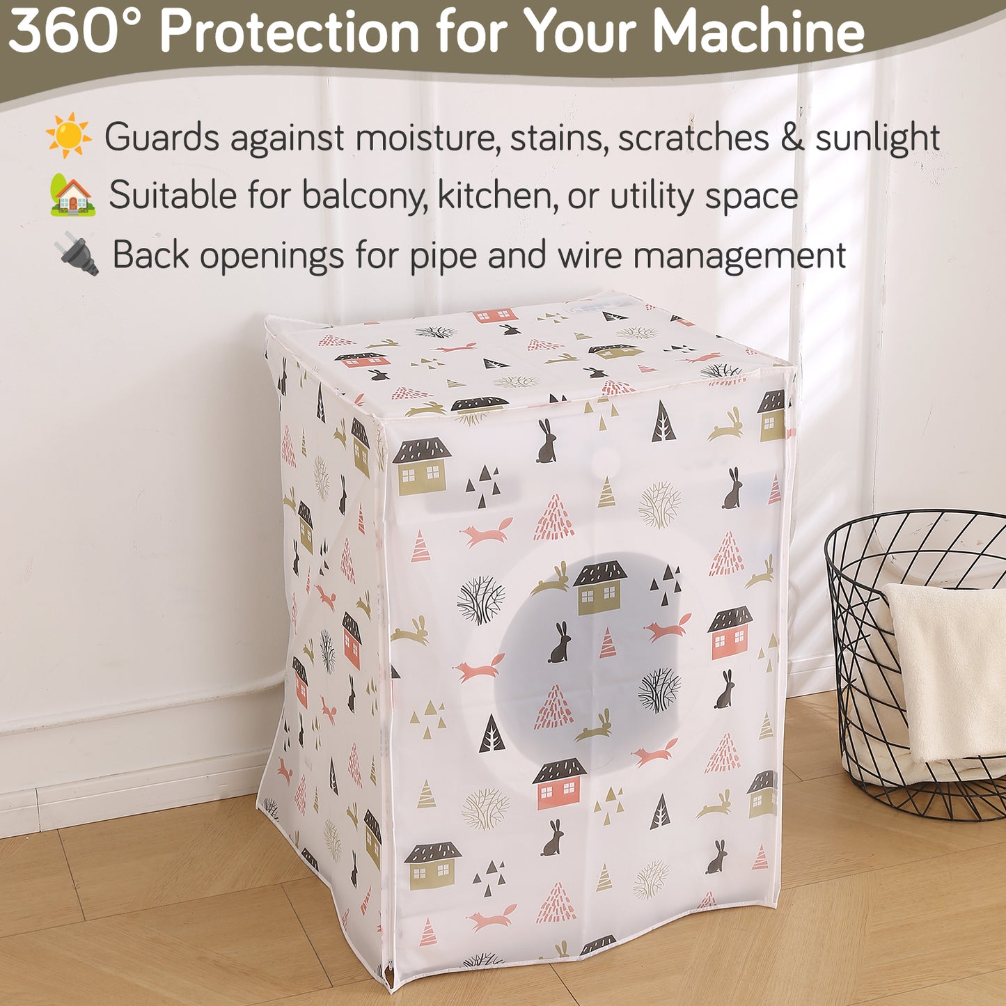Waterproof Front Load / Top Load Washing Machine Cover | PEVA Dustproof Protective Cover for 6kg, 6.5kg, 7kg & 7.5kg Fully Automatic Machines, Woodland Village