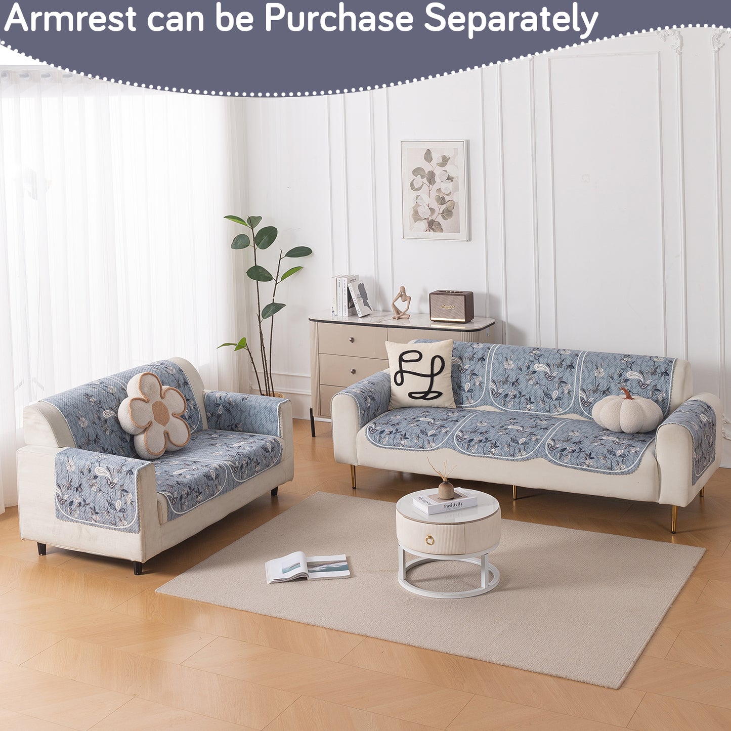 HeavenHue Fleece Soft Touch Quilted Sofa Cover Set Washable Sofa Panel for Seat & Back - Frosted Petals