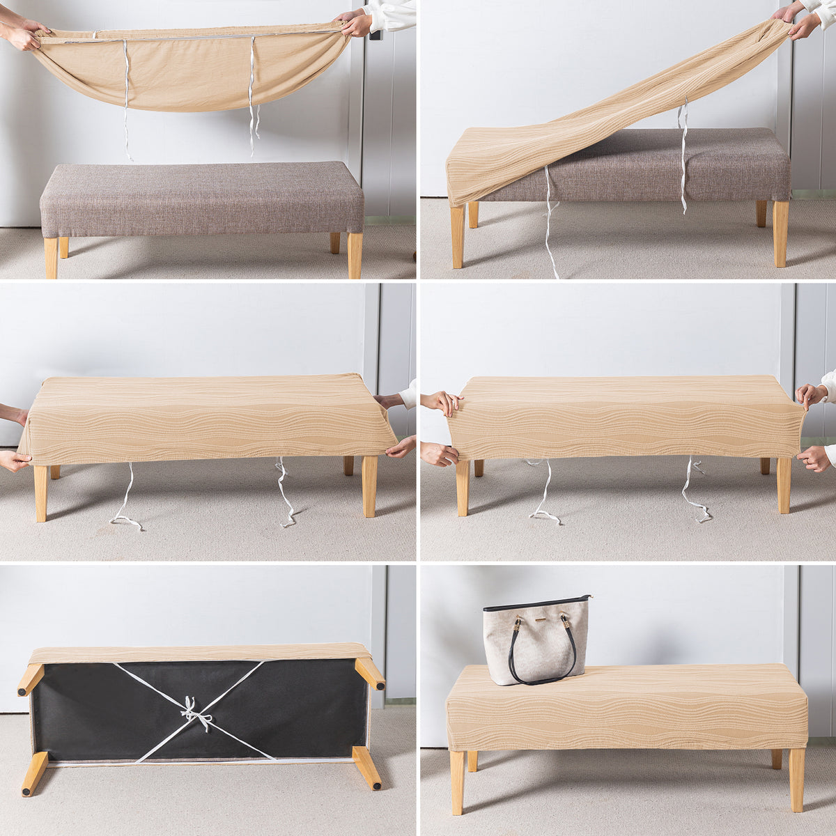 Nestiva Series 200gsm Knitting Jacquard Bench Cover - Blush Beige
