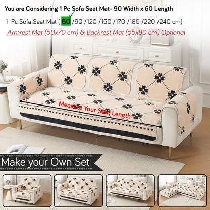 Luxury Plush Sherpa Anti-Slip Sofa Cover Mat, 'Noirea Series'| Floral Lattice