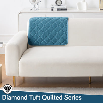 Diamond Tuft Plush Sofa Cover Mat, Dusty Teal