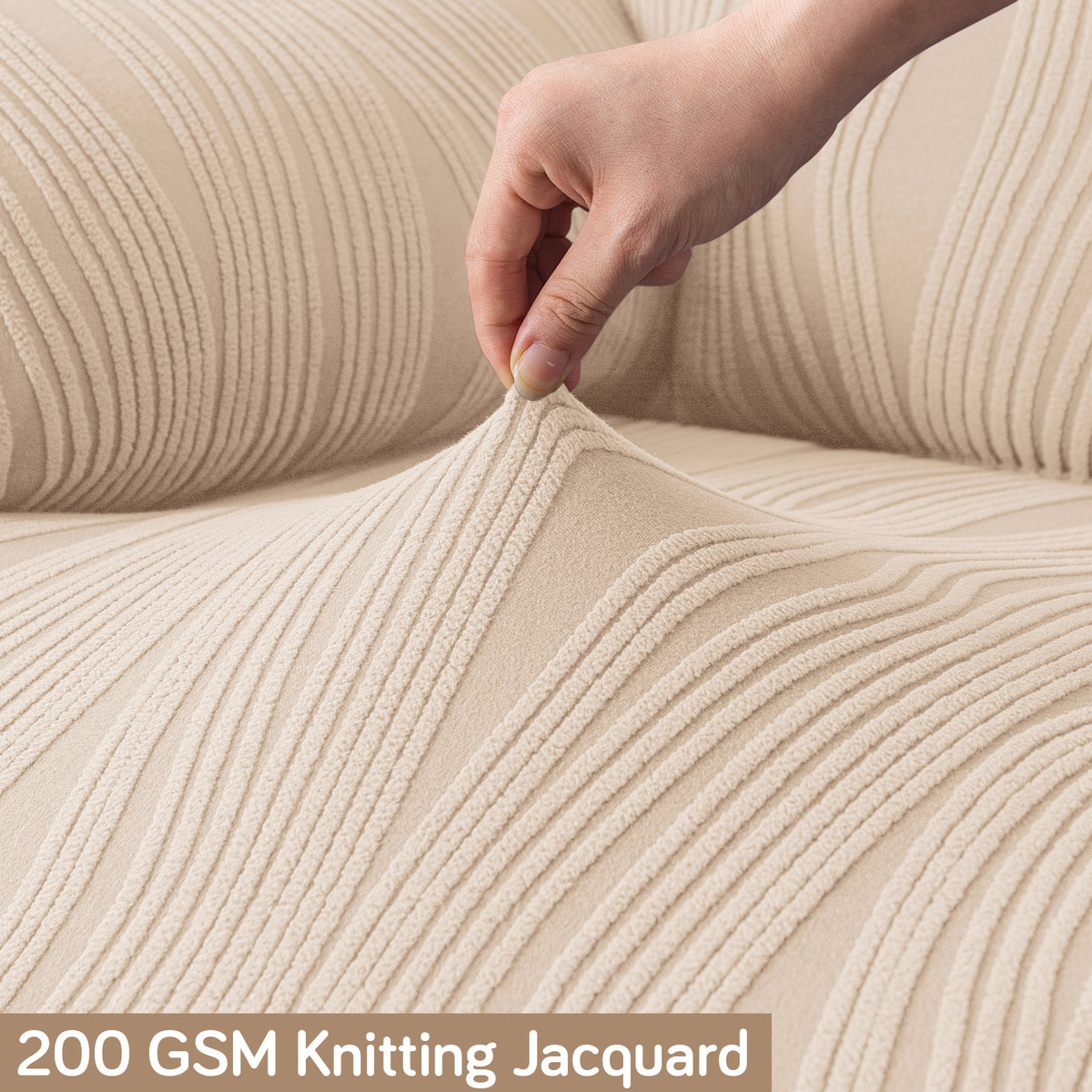 Buy Skimmed Cream Colour 200 GSM Knitting Jacquard Stretchable Recliner Sofa Cover