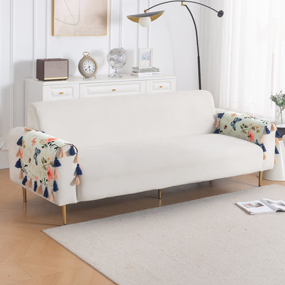'Whispers of Nature' Series Holland Velvet Sofa Mat with Tassel, Pastel Butterfly Meadow