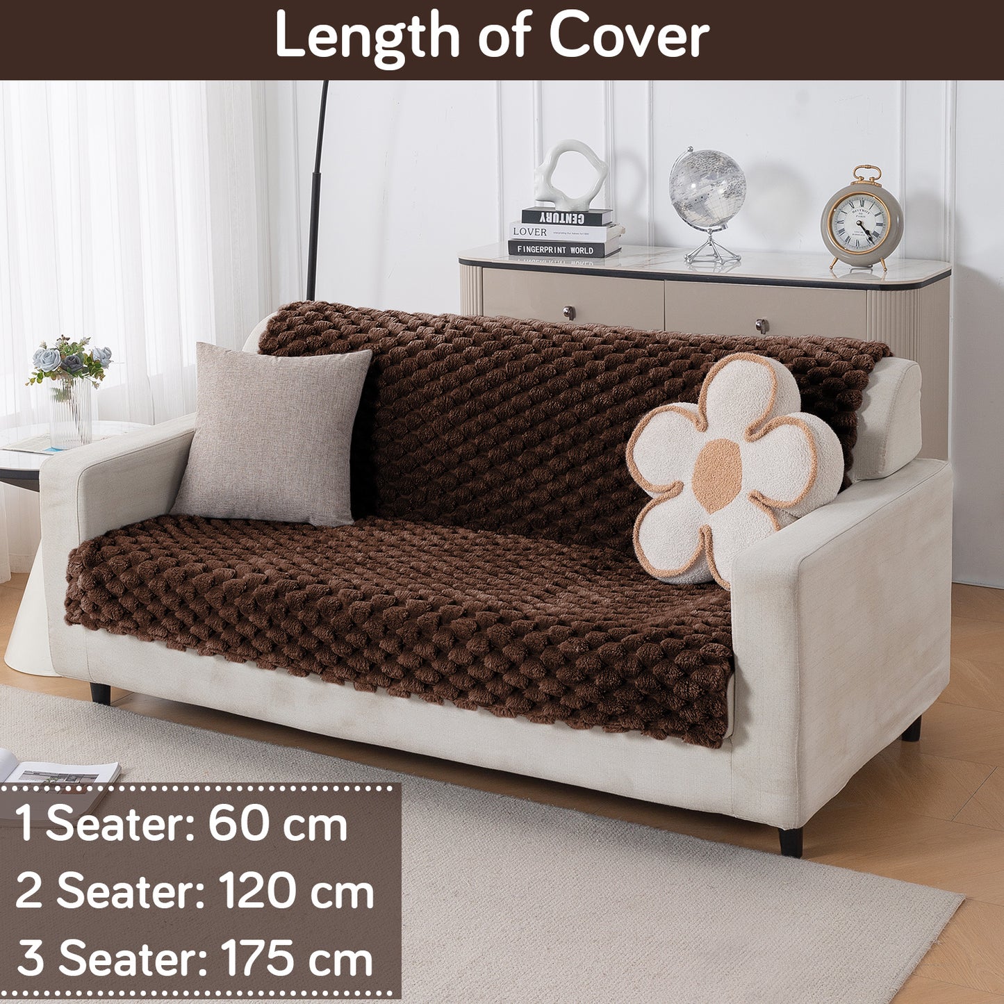 'BunnySoft Series' Plush Sofa Cover Throw for Sofa Seat & Back, Dark Chocolate